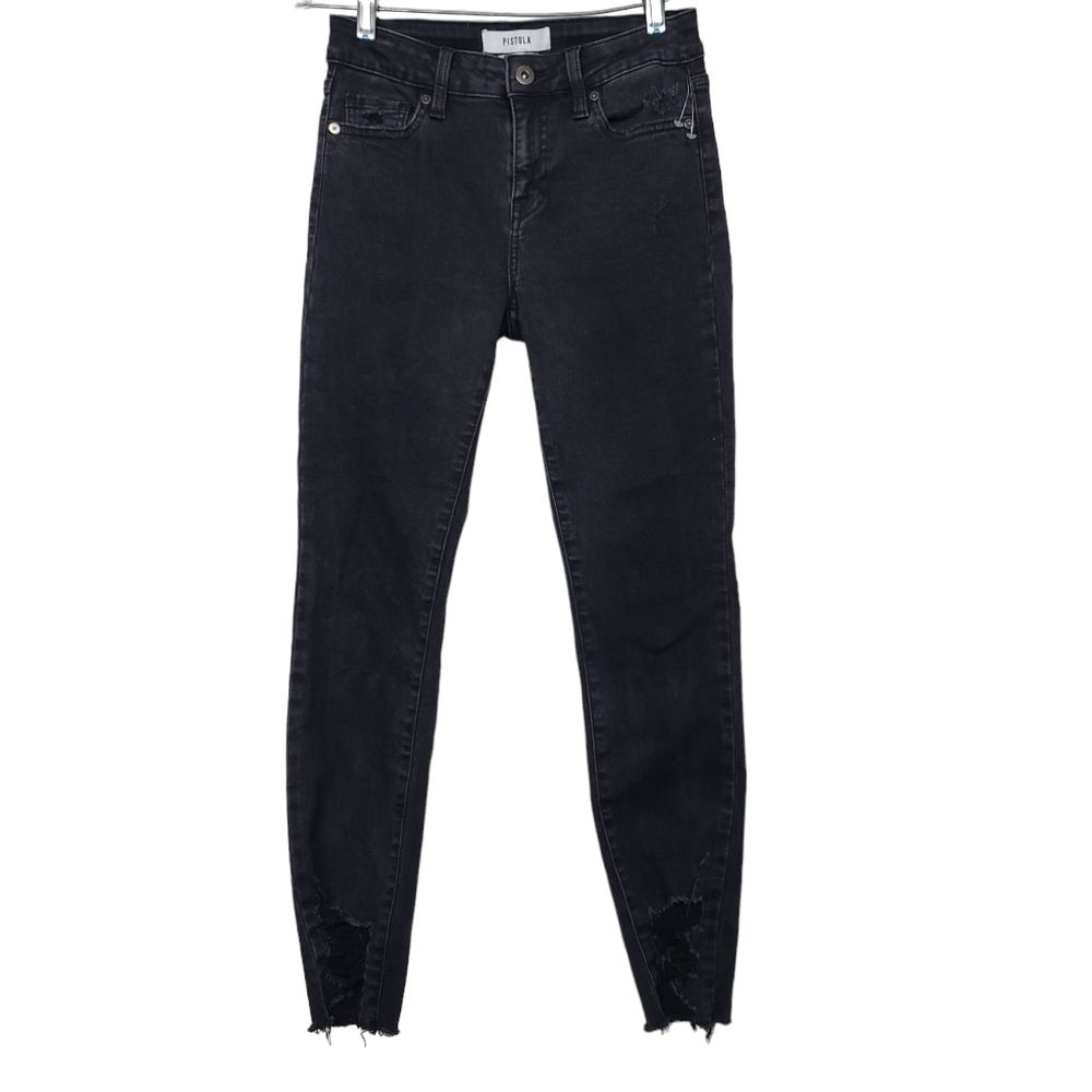 Pistola Arielle Skinny Frayed Hem Black Jeans 26